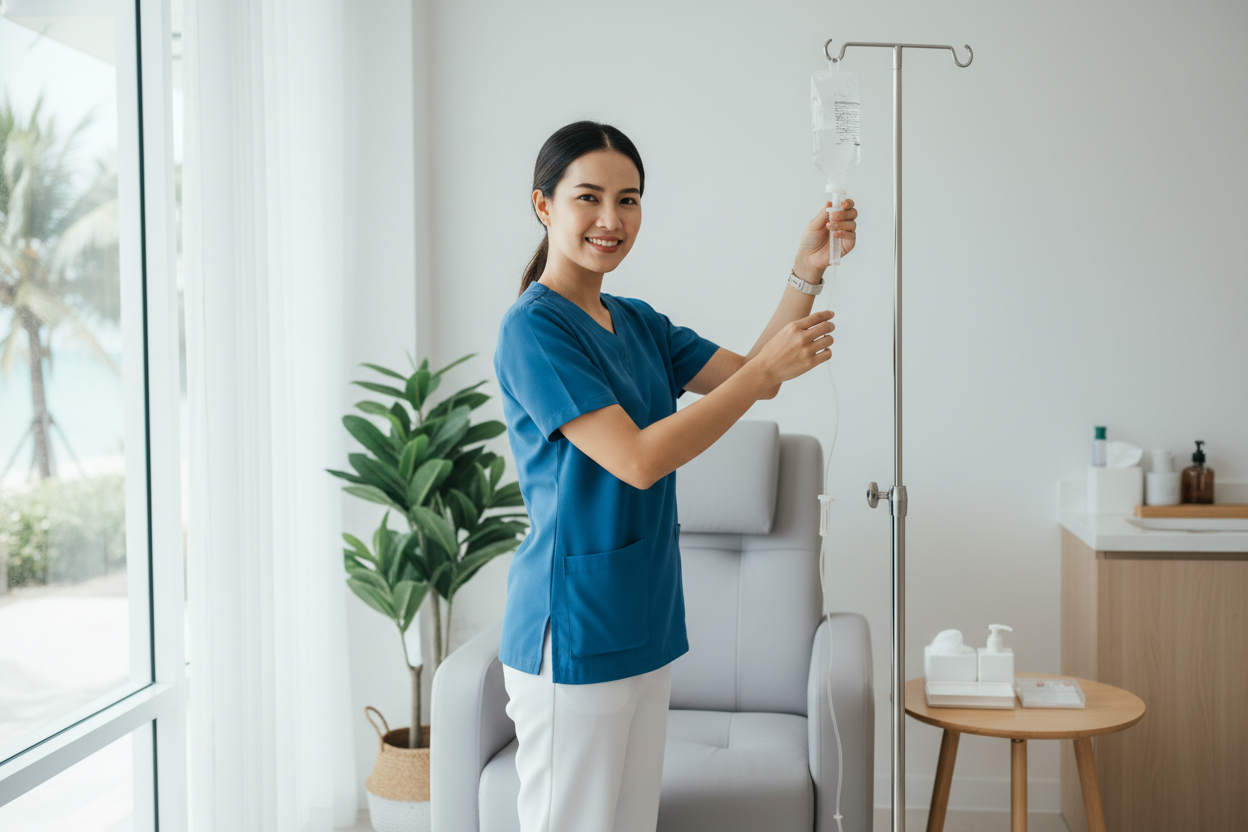 IV drip treatment at an English-speaking walk-in clinic in Koh Samui