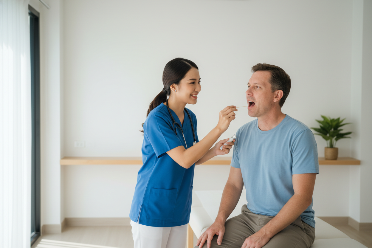 Strep throat examination at a Koh Samui clinic